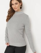 elsa.m by may Pulover Gri cu Viscoză și Guler înalt din Material Elastic Reiat Nikiella