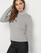 elsa.m by may Pulover Gri cu Viscoză și Guler înalt din Material Elastic Reiat Nikiella