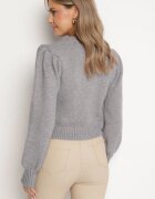 elsa.m by may Pulover Gri din Viscoză cu Manșete la Mâneci și Embosare Decorativă Hariga