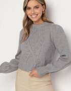 elsa.m by may Pulover Gri din Viscoză cu Manșete la Mâneci și Embosare Decorativă Hariga