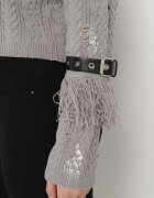 elsa.m by may Pulover Gri scurt cu franjuri pe mâneci și benzi din piele ecologică Oplera