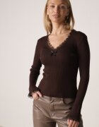 elsa.m by may Pulover Maro cu Vâscoză Decorat cu Dantelă și Fundiță Tusirea