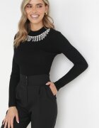 elsa.m by may Pulover Negru cu Lanț Decorativ în jurul Decolteului Kelbi