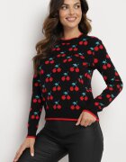 elsa.m by may Pulover Negru cu Vâscoză cu Croială Dreaptă Decorat cu Model cu Cireșe Avandirae