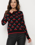 elsa.m by may Pulover Negru cu Vâscoză cu Croială Dreaptă Decorat cu Model cu Cireșe Avandirae
