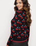 elsa.m by may Pulover Negru cu Vâscoză cu Croială Dreaptă Decorat cu Model cu Cireșe Avandirae