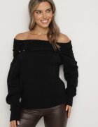elsa.m by may Pulover Negru cu Viscoză cu Decolteu încrețit și Umeri Deschiși Neliola