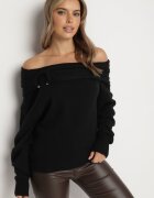 elsa.m by may Pulover Negru cu Viscoză cu Decolteu încrețit și Umeri Deschiși Neliola
