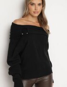 elsa.m by may Pulover Negru cu Viscoză cu Decolteu încrețit și Umeri Deschiși Neliola