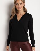 elsa.m by may Pulover Negru cu Viscoză Decorat cu Guler și Mansete Ceada