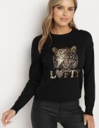 elsa.m by may Pulover Negru cu Viscoză Decorat cu text și aplicație cu Zirconii Liliran