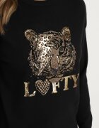 elsa.m by may Pulover Negru cu Viscoză Decorat cu text și aplicație cu Zirconii Liliran