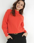 elsa.m by may Pulover Portocaliu Tricotat cu Mânecă Lungă și Nasturi Omes