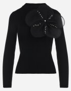 elsa.m by may Pulover Reiat Negru cu Guler semi-înalt cu Floare decorativă și Zirconii Sonelia