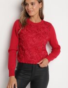 elsa.m by may Pulover Roșu cu Vâscoză și Aplicații din Plasă Hariena