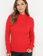 elsa.m by may Pulover Roșu cu Vâscoză și Guler înalt din Material Elastic Reiat Nikiella