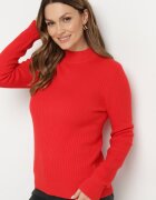 elsa.m by may Pulover Roșu cu Vâscoză și Guler înalt din Material Elastic Reiat Nikiella