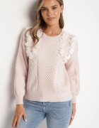 elsa.m by may Pulover roz cu croi simplu decorat cu aplicație în formă de flori cu perle Leavirae