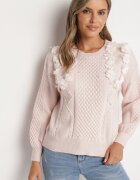 elsa.m by may Pulover roz cu croi simplu decorat cu aplicație în formă de flori cu perle Leavirae