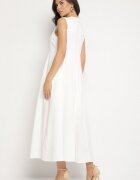 elsa.m by may Rochie Albă Cloș din Bumbac și Viscoză Decorată cu Crăpătură pe Picior Devirael