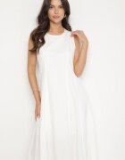 elsa.m by may Rochie Albă Cloș din Bumbac și Viscoză Decorată cu Crăpătură pe Picior Devirael