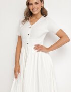 elsa.m by may Rochie Albă din Viscoză cu croi evazat cu pliuri și nasturi Alusena