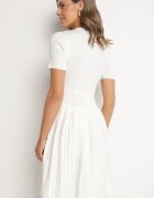 elsa.m by may Rochie Albă din Viscoză cu croi evazat cu pliuri și nasturi Alusena