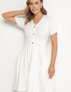 elsa.m by may Rochie Albă din Viscoză cu croi evazat cu pliuri și nasturi Alusena