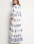 elsa.m by may Rochie Albă din Viscoză în Stil Boho cu Nod și Broderie Alinaria