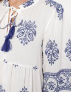 elsa.m by may Rochie Albă din Viscoză în Stil Boho cu Nod și Broderie Alinaria