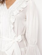 elsa.m by may Rochie Albă Evazată Mini cu Volane Decorative Nasturi și Curea din Material în Talie Miorma