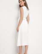 elsa.m by may Rochie Albă Evazată Ornată cu o Curea cu Cataramă Tinilsa