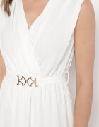 elsa.m by may Rochie Albă Evazată Ornată cu o Curea cu Cataramă Tinilsa