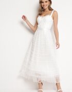 elsa.m by may Rochie Albă Maxi cu bretele cu corset și volane din tul Encartia