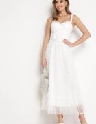 elsa.m by may Rochie Albă Maxi cu bretele cu corset și volane din tul Encartia