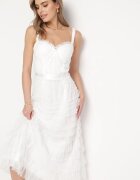 elsa.m by may Rochie Albă Maxi cu bretele cu corset și volane din tul Encartia