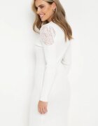 elsa.m by may Rochie Albă Reiată cu umeri din dantelă și nasturi decorativi Gaokis