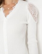 elsa.m by may Rochie Albă Reiată cu umeri din dantelă și nasturi decorativi Gaokis