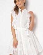 elsa.m by may Rochie Albă tip Cămașă Mini cu Volane și Centură Legată Divertire