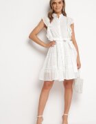elsa.m by may Rochie Albă tip Cămașă Mini cu Volane și Centură Legată Divertire