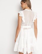 elsa.m by may Rochie Albă tip Cămașă Mini cu Volane și Centură Legată Divertire