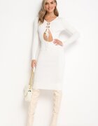 elsa.m by may Rochie Albă Tricotată Midi cu Decupaj și Legare Filila