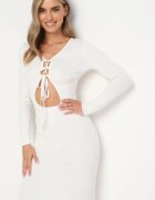 elsa.m by may Rochie Albă Tricotată Midi cu Decupaj și Legare Filila
