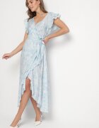 elsa.m by may Rochie Albastră de bumbac Asimetrică cu Volane cu Imprimeu Floral Jommea