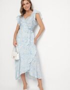 elsa.m by may Rochie Albastră de bumbac Asimetrică cu Volane cu Imprimeu Floral Jommea