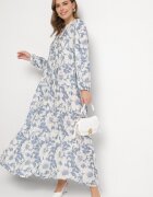 elsa.m by may Rochie albastră din bumbac cu croi evazat cu imprimeu floral Efadora