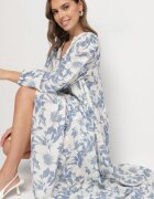 elsa.m by may Rochie albastră din bumbac cu croi evazat cu imprimeu floral Efadora