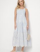 elsa.m by may Rochie Albastră din Viscoză și Bumbac cu Bretele în Stil Boho Florală cu Nasturi Eldexira