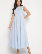 elsa.m by may Rochie Albastră Evazată din Bumbac și Viscoză Ornată cu Despicătură pe Picior Devirael