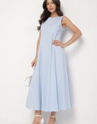 elsa.m by may Rochie Albastră Evazată din Bumbac și Viscoză Ornată cu Despicătură pe Picior Devirael